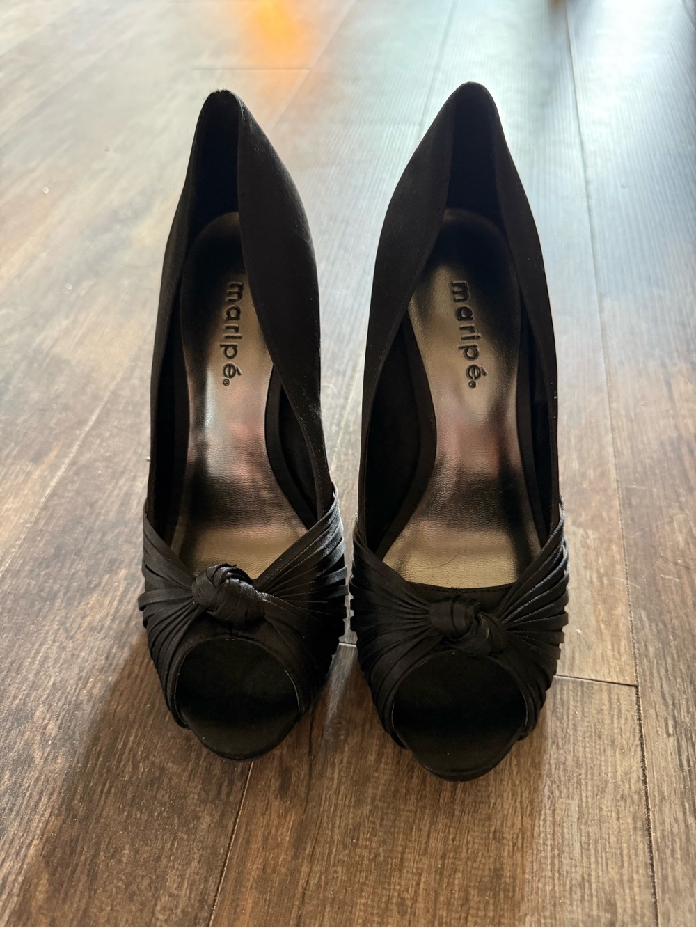 Maripe Black Peep-Toe Knot Heels